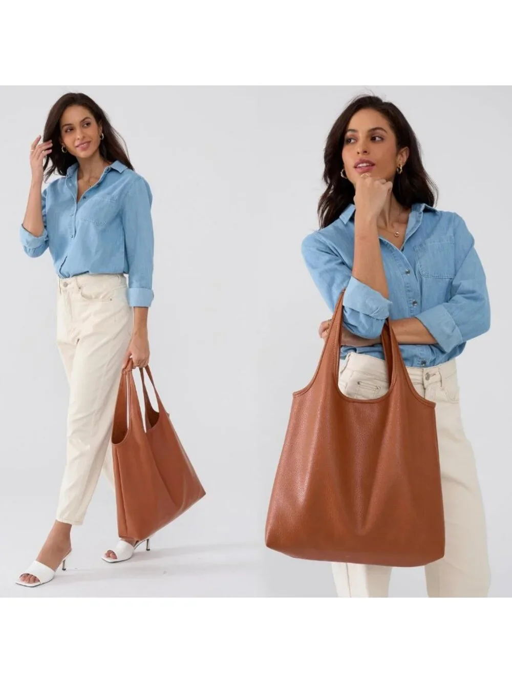Soft Vegan Leather Hobo Tote Bag | Oversized Slouchy Handbag for Work & Travel